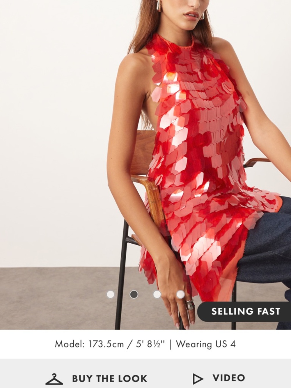 ASOS ARRANGE embellished shard sequins longline halter neck top in red